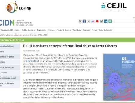 CIDH: El GIEI Honduras entrega Informe Final del caso Berta Cáceres